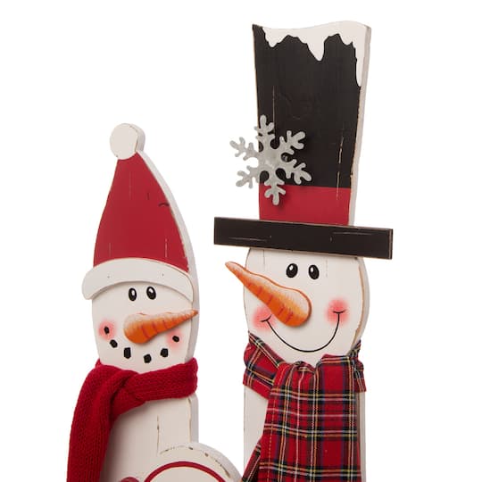 Glitzhome® 35" Wooden Snowman Family Porch Sign